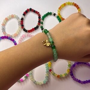 Green Beaded Bracelet with Gold Charm